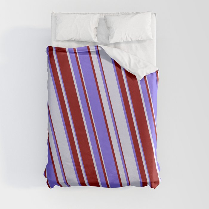 Medium Slate Blue, Lavender & Dark Red Colored Stripes/Lines Pattern Duvet Cover