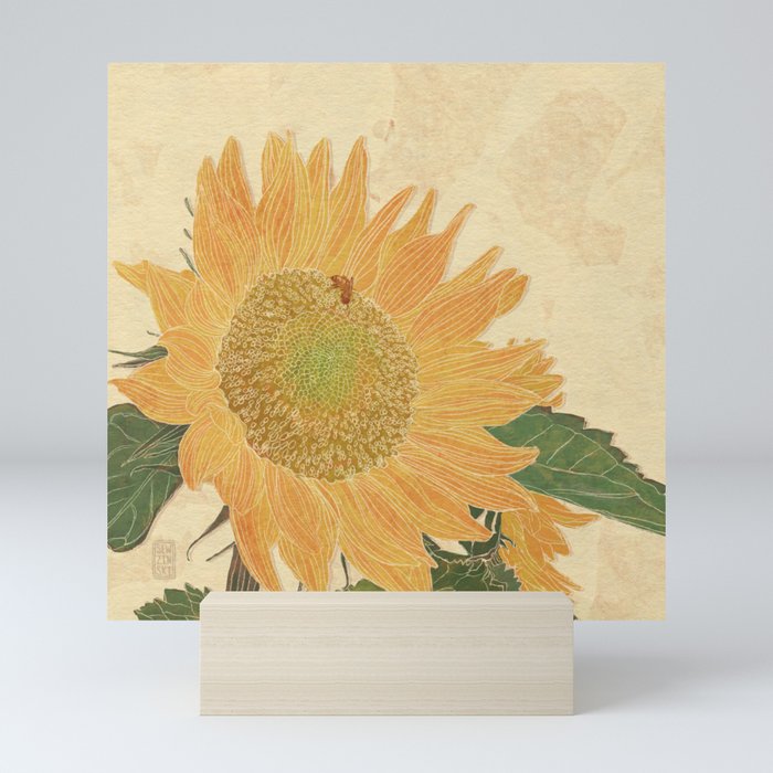 Sunflower and Bee Mini Art Print