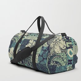 Hawaiian hibiscus and tribal element fabric patchwork abstract vintage vintage seamless pattern  Duffle Bag