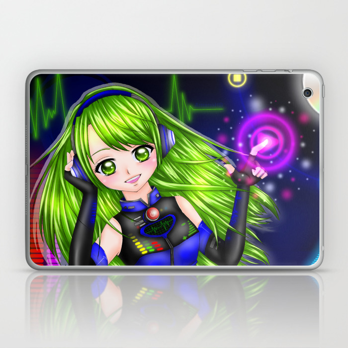 Press The Play Button Anime Girl With Headphones Laptop Ipad Skin By Amanahb Society6