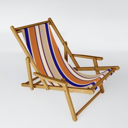 [ Thumbnail: Tan, Beige, Chocolate & Dark Blue Colored Lines Pattern Sling Chair ]