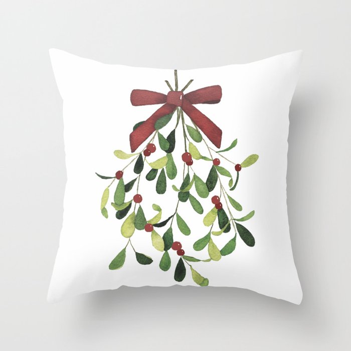 Mistletoe Bow - Red Throw Pillow