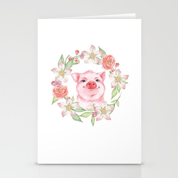 Pig and flowers Stationery Cards