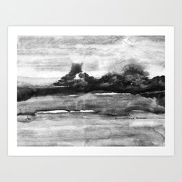 Distant Smoke Black and White Art Print | Evacuate, Watercolor, Hazyskies, Burning, Unitedstates, Disaster, Scorch, Fire, Painting, Westernwildfires 