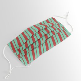 [ Thumbnail: Aquamarine & Red Colored Striped Pattern Face Mask ]