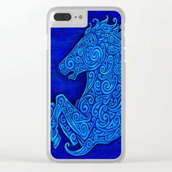 Blue Celtic Horse Abstract Spirals Clear iPhone Case