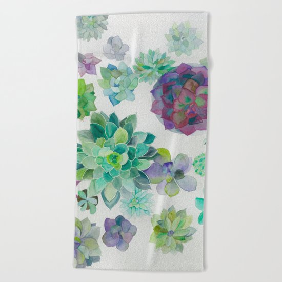 Watercolor Succulents Beach Towel