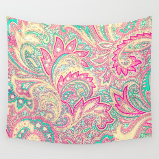 Pink Wall Tapestry pink turquoise girly chic floral paisley pattern wall tapestry Pink Wall Tapestry pink turquoise girly chic floral paisley pattern wall tapestry