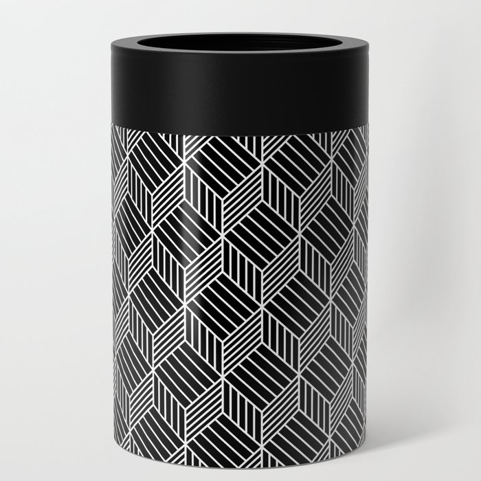 black and white pattern, cubes and stripes Can Cooler