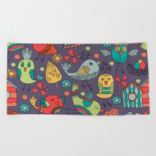 Abstract colorful hand drawn floral pattern design Beach Towel