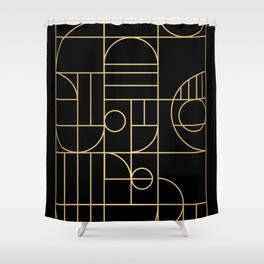 Minimalist Mid Century Modern Black & Gold Pattern Shower Curtain
