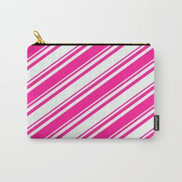 [ Thumbnail: Deep Pink and Mint Cream Colored Lines/Stripes Pattern Carry-All Pouch ]