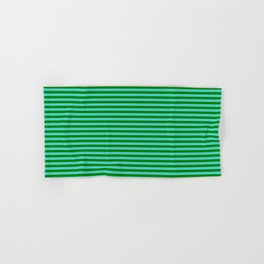 [ Thumbnail: Turquoise & Green Colored Striped Pattern Hand & Bath Towel ]