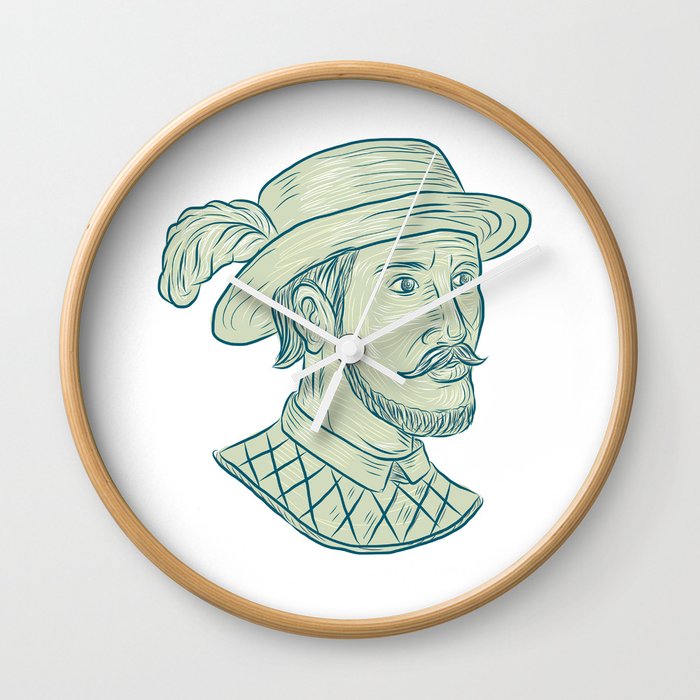 Juan Ponce De Leon Explorer Drawing Wall Clock By Patrimonio | Society6