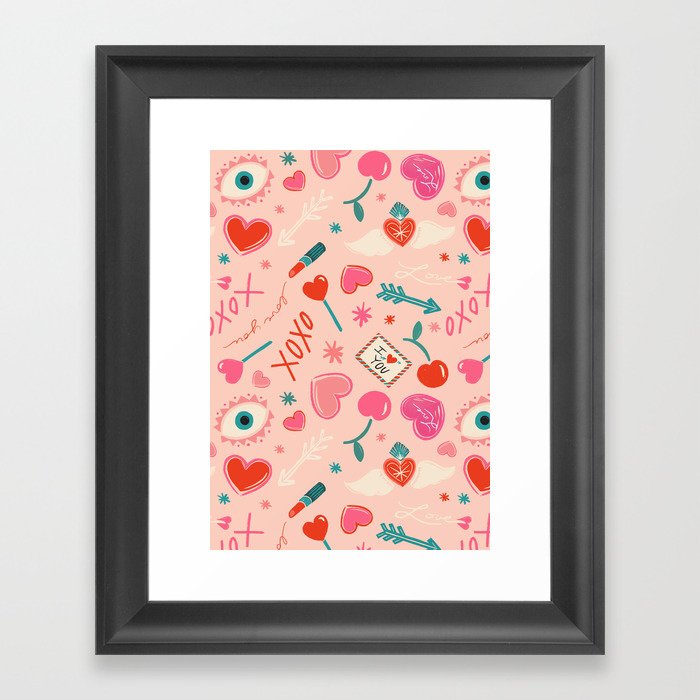 Love POP Valentine - Pink Pattern Framed Art Print