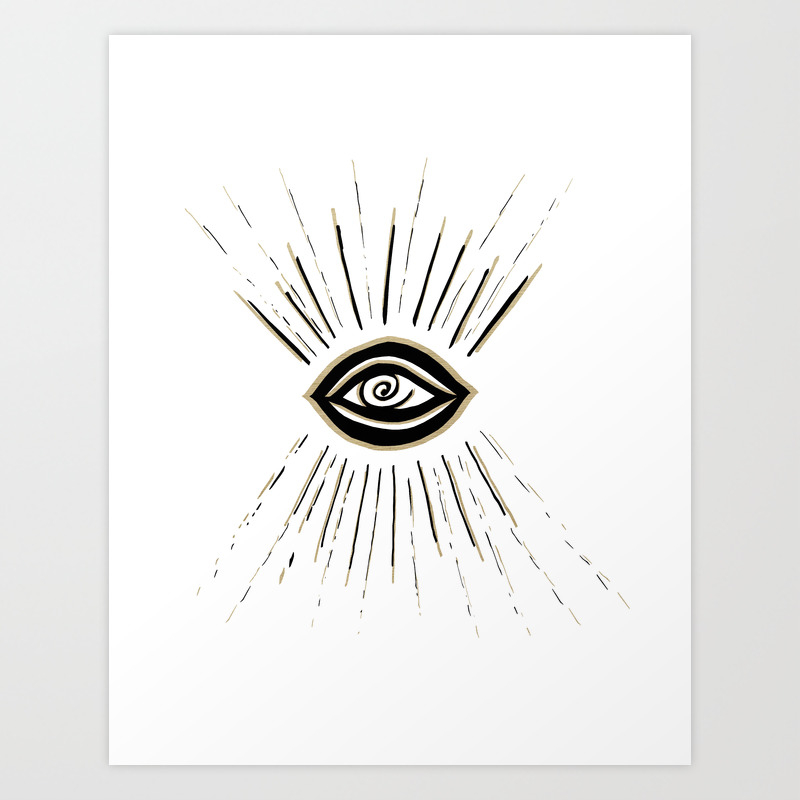 Evil Eye Gold Black On White 1 Drawing Decor Art Society6 Art