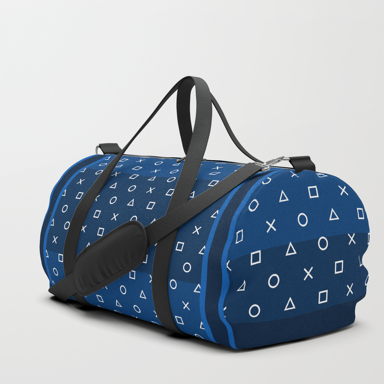 blue duffle bag