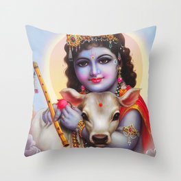 Bal Krishna with his Calf Throw Pillow