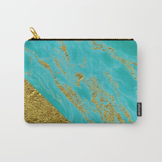 Luxury and glamorous gold glitter effect on aqua Sea marble 1 on #Society6 Carry-All Pouch