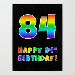[ Thumbnail: HAPPY 84TH BIRTHDAY - Multicolored Rainbow Spectrum Gradient Poster ]