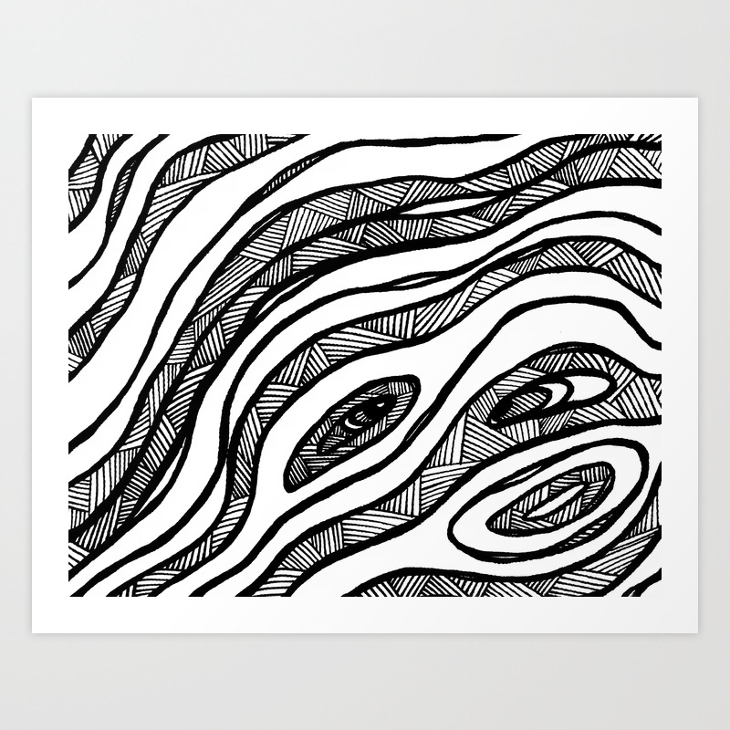 Organic Black White Lines Art Print By Greennatural Society6,Anime Girl Short Hair Drawing