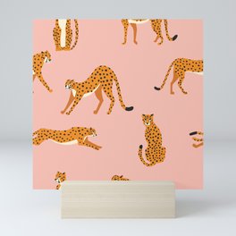 Cheetahs pattern on pink Mini Art Print