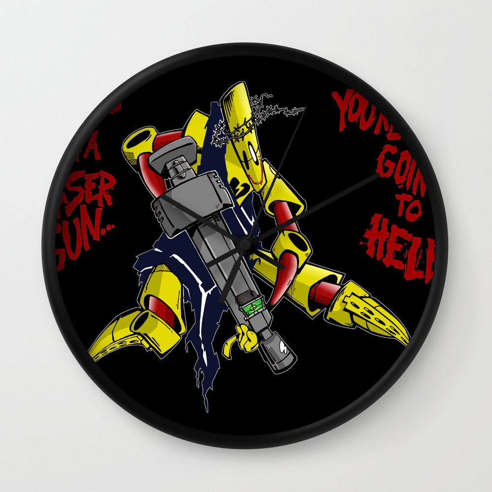 Scud The Disposable Assassin Jesus With A Laser Gun Wall Clock By Invaderdig Society6