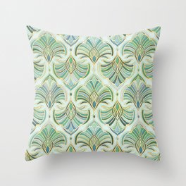 Jade Enamel Art Deco Fans Throw Pillow