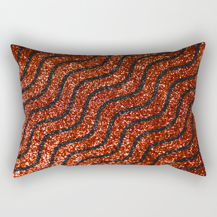 Red Glitter With Black Squiggle Pattern Rectangular Pillow