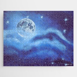 Blue Full Moon and Clouds - Original Abstract Painting Jigsaw Puzzle