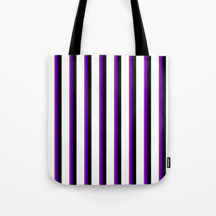 Vibrant Tan, Dark Violet, Indigo, Black, and White Colored Pattern of Stripes Tote Bag