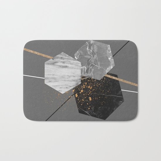 Marble Exagons and Gold Bath Mat