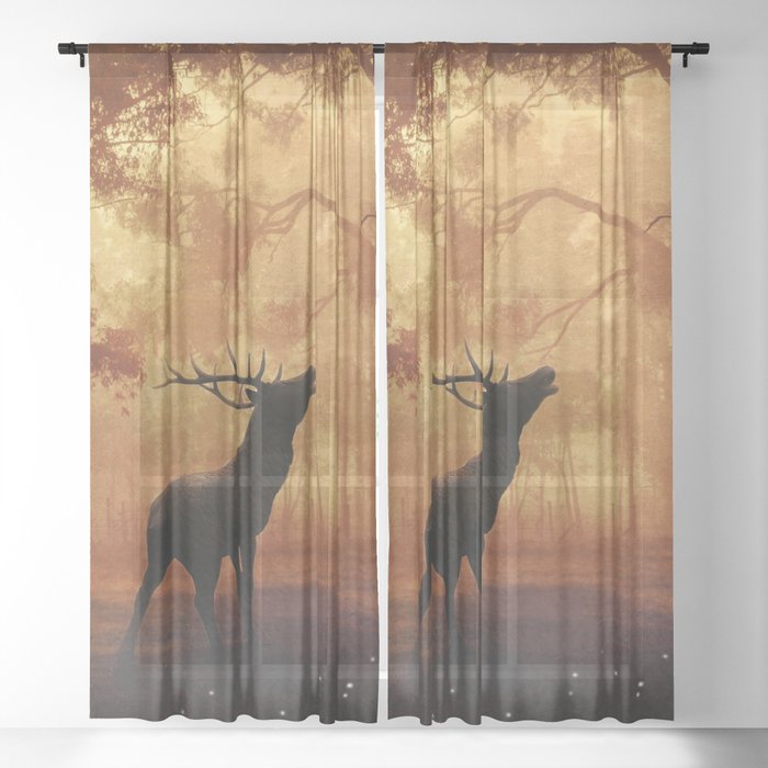 Elk in a Forest Sheer Curtain