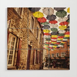 Street Umbrellas Wood Wall Art