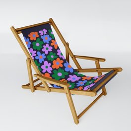Retro Flowers: Midnight Black Edition Sling Chair