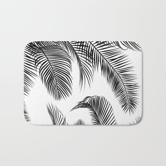Black palm tree leaves pattern Bath Mat