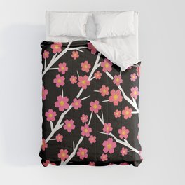 Blooming - coral on black 1 Comforter
