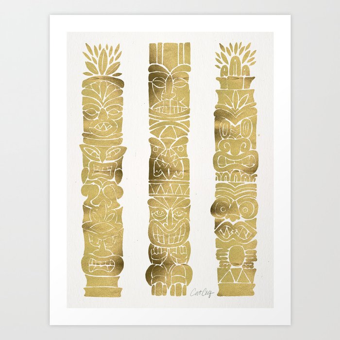 Tiki Totems – Gold Palette Art Print