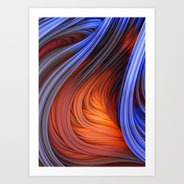 Blue Orange Flame Abstract 3D Flow Strands Artwork Art Print