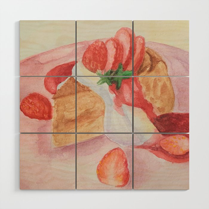 Сake with strawberries and cream Wood Wall Art