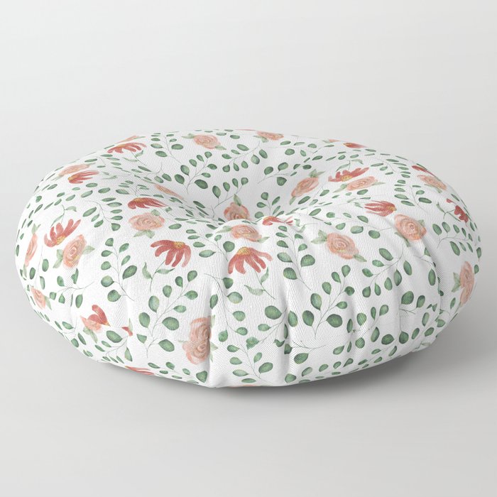 Botanical watercolor Pattern Daises and Roses Floor Pillow