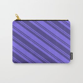[ Thumbnail: Medium Slate Blue and Dark Slate Blue Colored Lined/Striped Pattern Carry-All Pouch ]