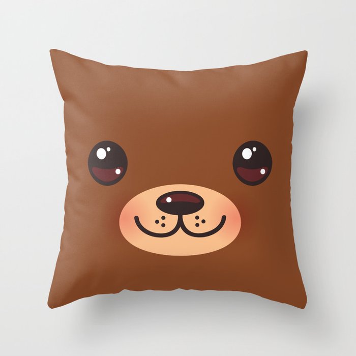 Cute Cartoon Kawaii Funny Brown Bear Muzzle With Pink Cheeks And