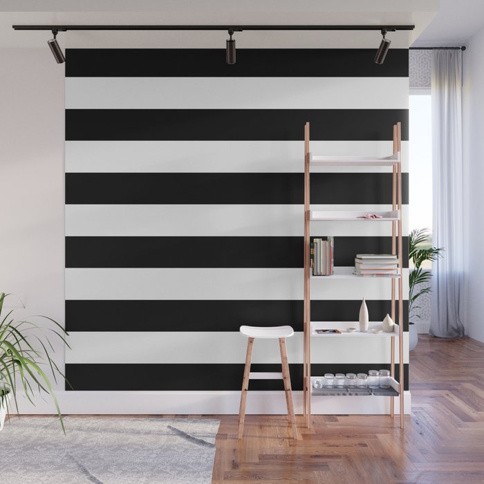 black and white horizontal striped walls