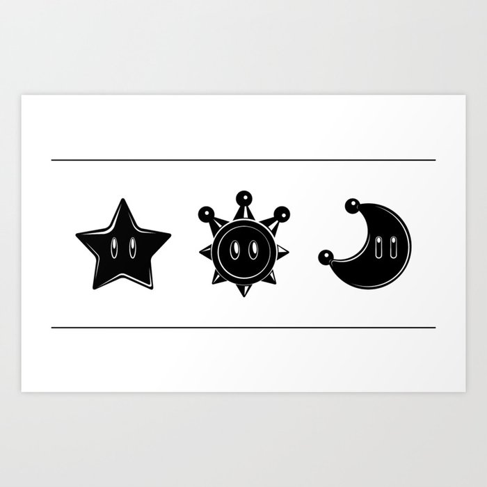 Star Sun And Moon Super Mario 64 Sunshine Odyssey Art Print By Spiderhat Society6