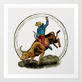Full Moon Bull & Cowboy Art Print