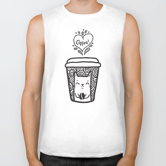 Doodle coffee cat Biker Tank