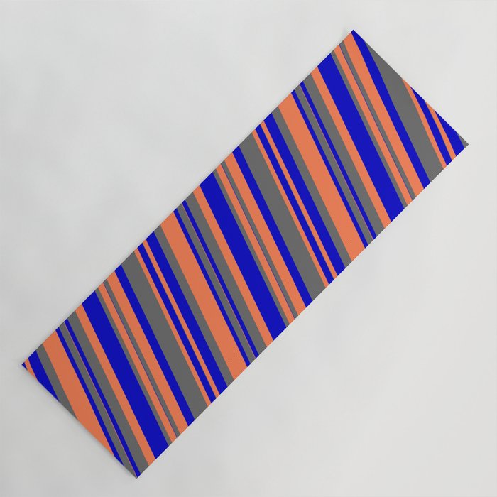 Blue, Dim Gray, and Coral Colored Lines Pattern Yoga Mat
