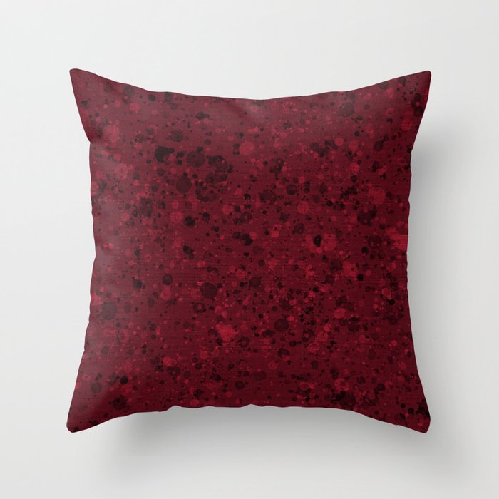 Dark crimson red splatter art, solid deep red Throw Pillow