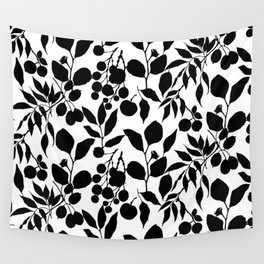 Fruits And Leaves Black And White  Wall Tapestry